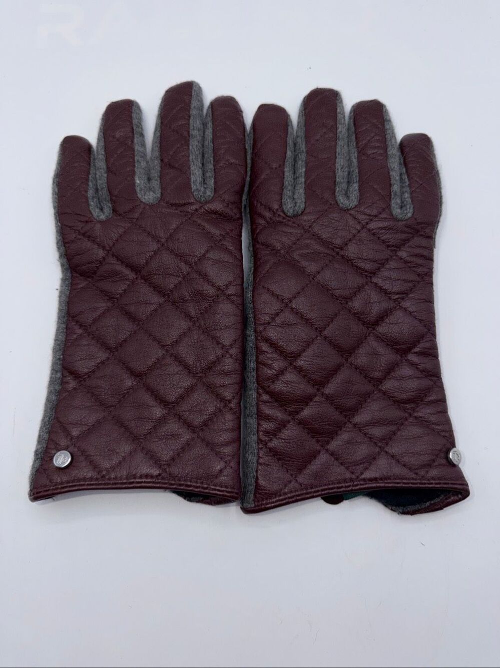 LAUREN RALPH LAUREN Maroon Quilted Leather Touch Gloves-L